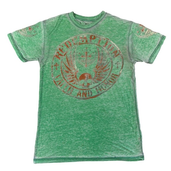 Raw State Redemption Men‎ Green Short Sleeve Crewneck Shirt Size Large - Picture 1 of 6